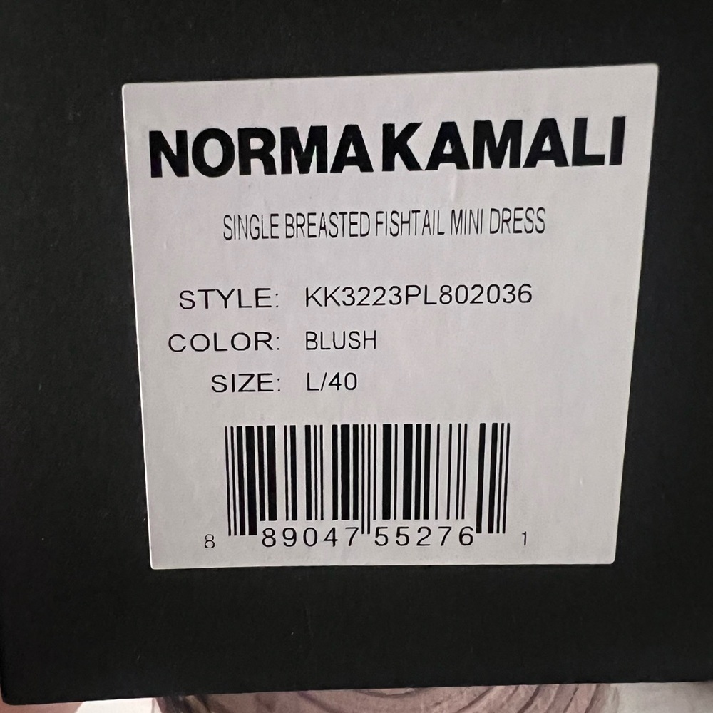 NWT Norma Kamali | single breasted belted fishtail mini dress in blush; large - Picture 12 of 12